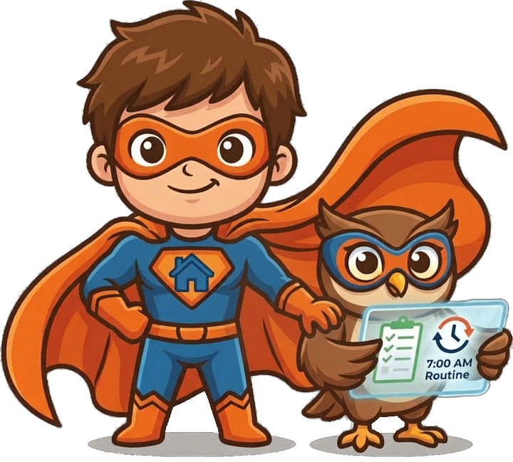Superhero Hosting sidekick mascot holding a clipboard with a checklist